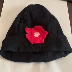 Tega Baby 12-24 month black hat with pink flower